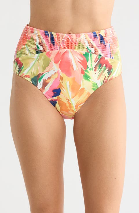 Smocked High Waist Bikini Bottoms