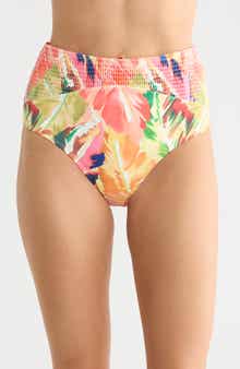 Smocked High Waist Bikini Bottoms