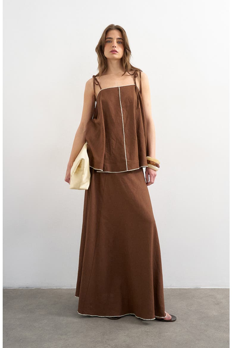 Linen Blend Maxi Skirt, Alternate, color, BROWN