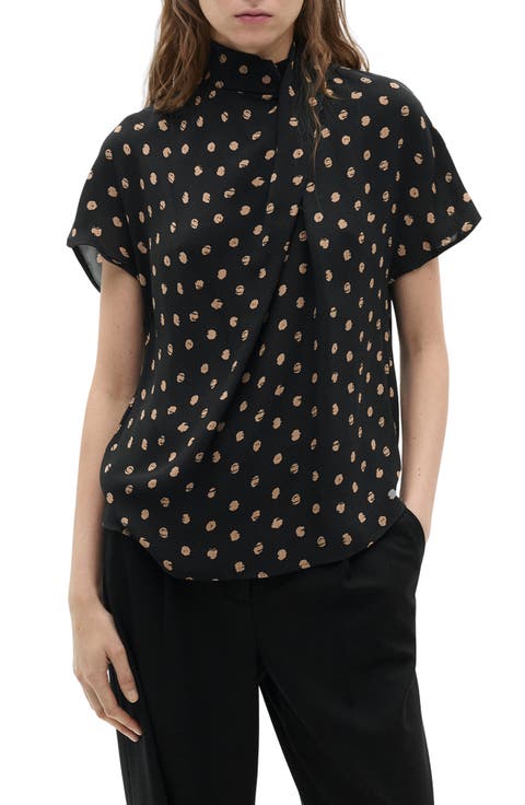 Drape Neck Polka Dot Top