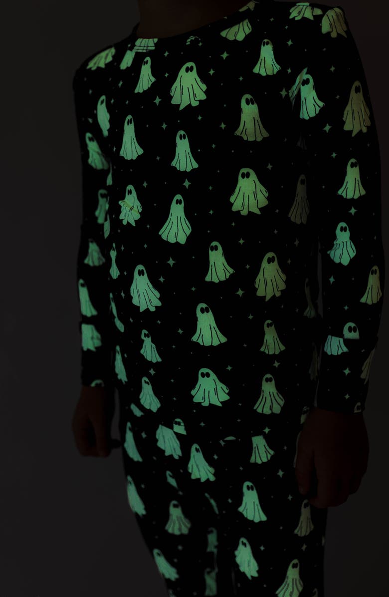 Posh Peanut Kids' Ghostly Print Glow in the Dark Fitted Two-Piece Pajamas, Alternate, color, Ghostly