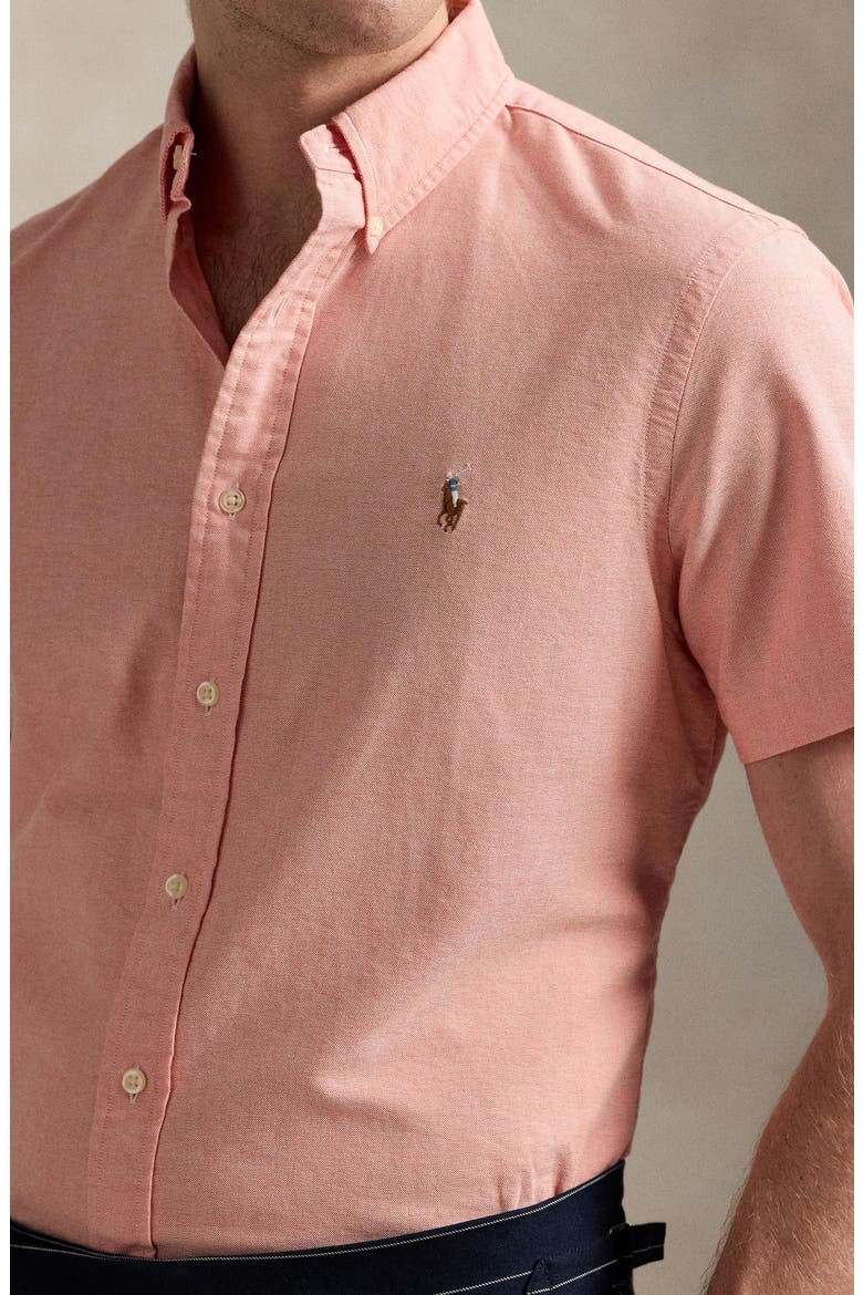 Classic Fit Short Sleeve Button-Down Oxford Shirt, Alternate, color, KONA ORANGE