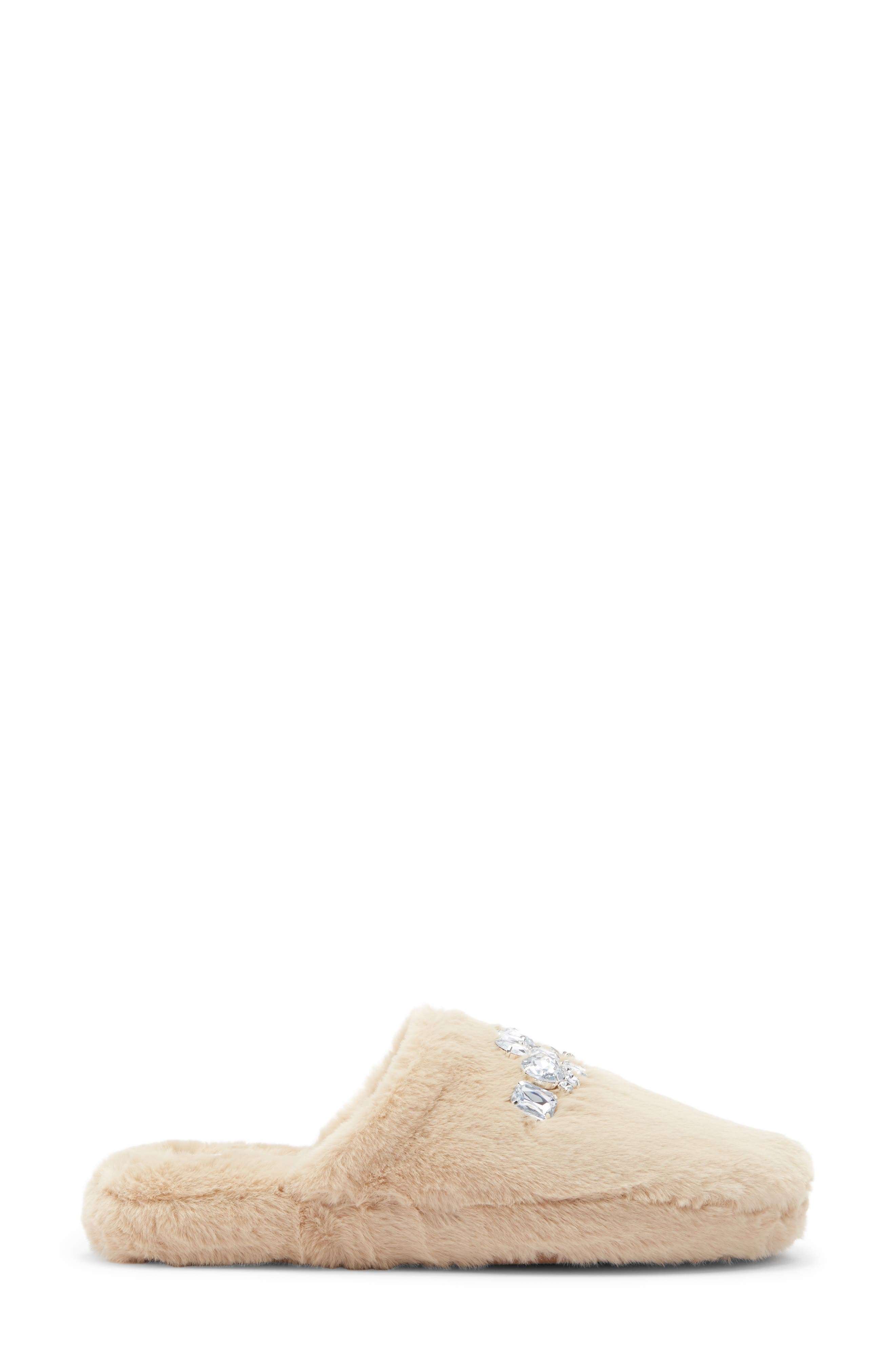 Abound Karta Faux Fur Rhinestone Slippers, Alternate, color, Tan Latte