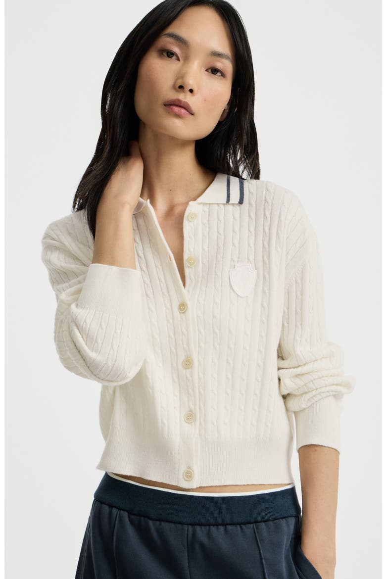 Cashmere cable knit polo shirt with logo, Alternate, color, Milk