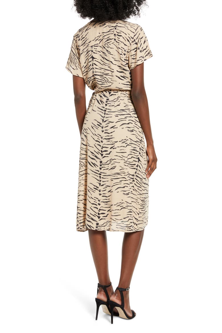 Print Flutter Sleeve Wrap Dress, Alternate, color, TAN TAUPE DISAPPEARING ANML
