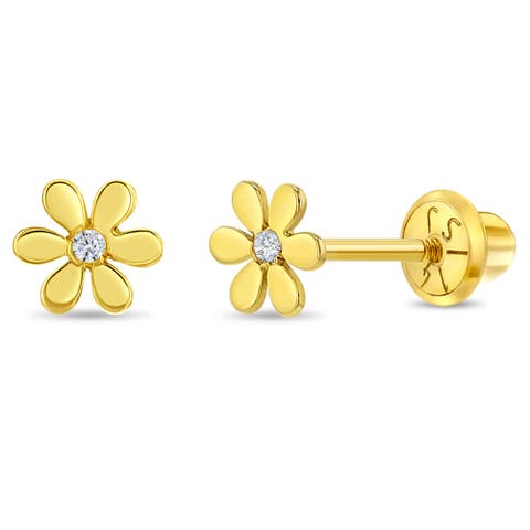 14k Tiny Cubic Zirconia Flower Earrings