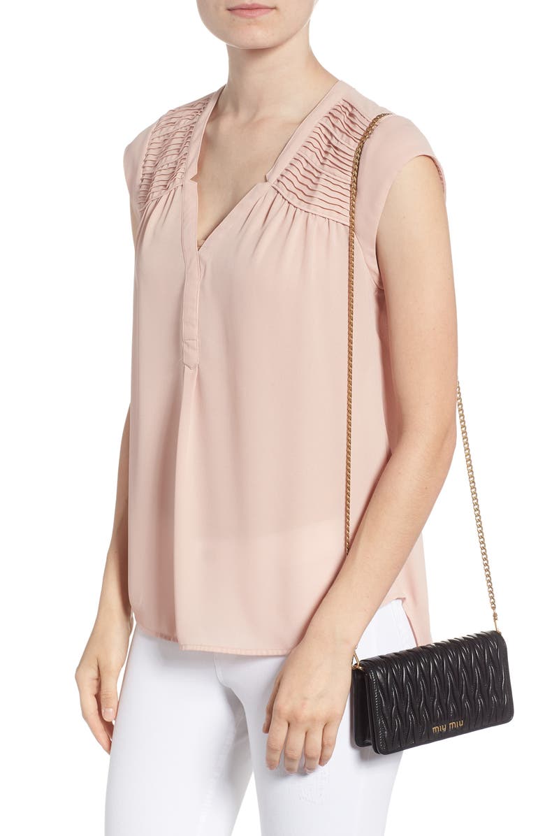 Miu Miu Matelassé Leather Wallet on a Chain, Alternate, color,