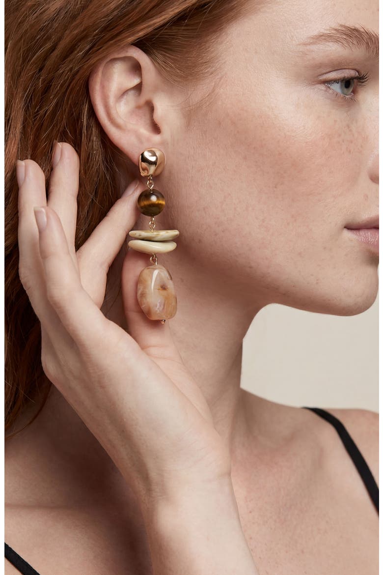 Solstice Stone 18k Gold Plated Drop Earrings, Alternate, color, BROWN