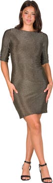 24seven Comfort Apparel Petites Elbow Length Sleeve Shimmer Bodycon Mini Party Dress