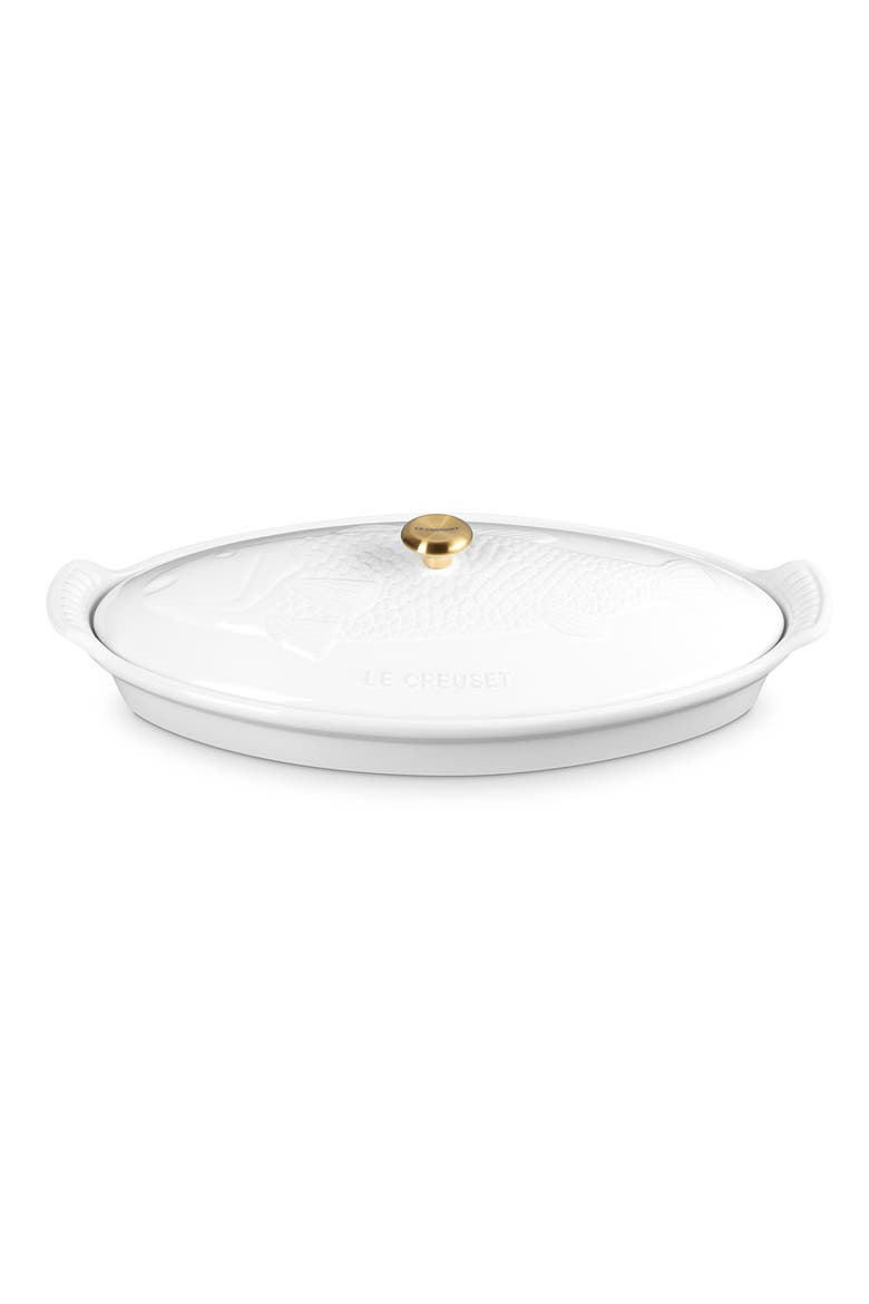 Heritage Covered Stoneware Fish Baker, Main, color, WHITE