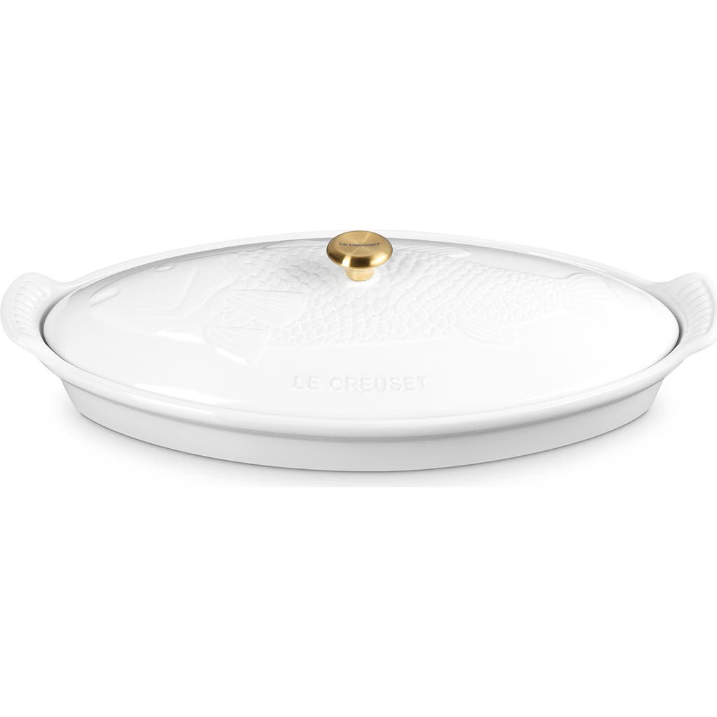 Le Creuset Heritage Covered Stoneware Fish Baker In White