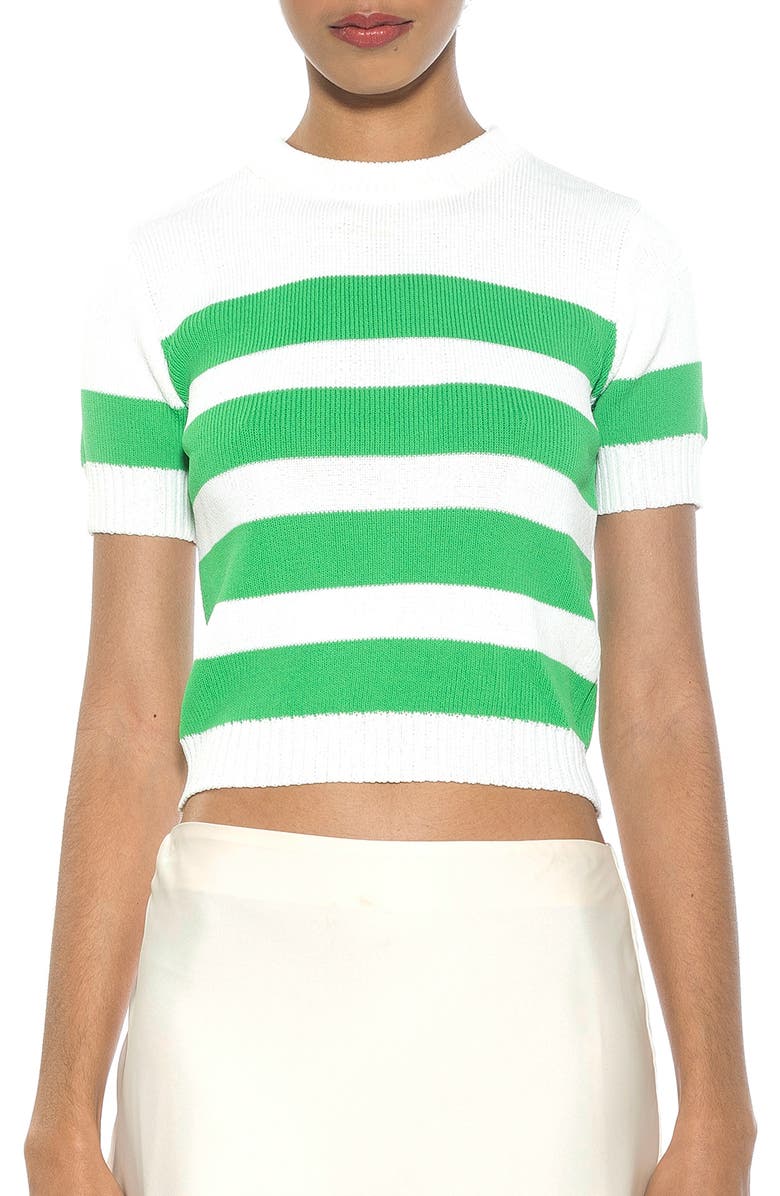 Alexia Admor Pat Stripe Short Sleeve Sweater Top, Main, color, Ivory/ Green