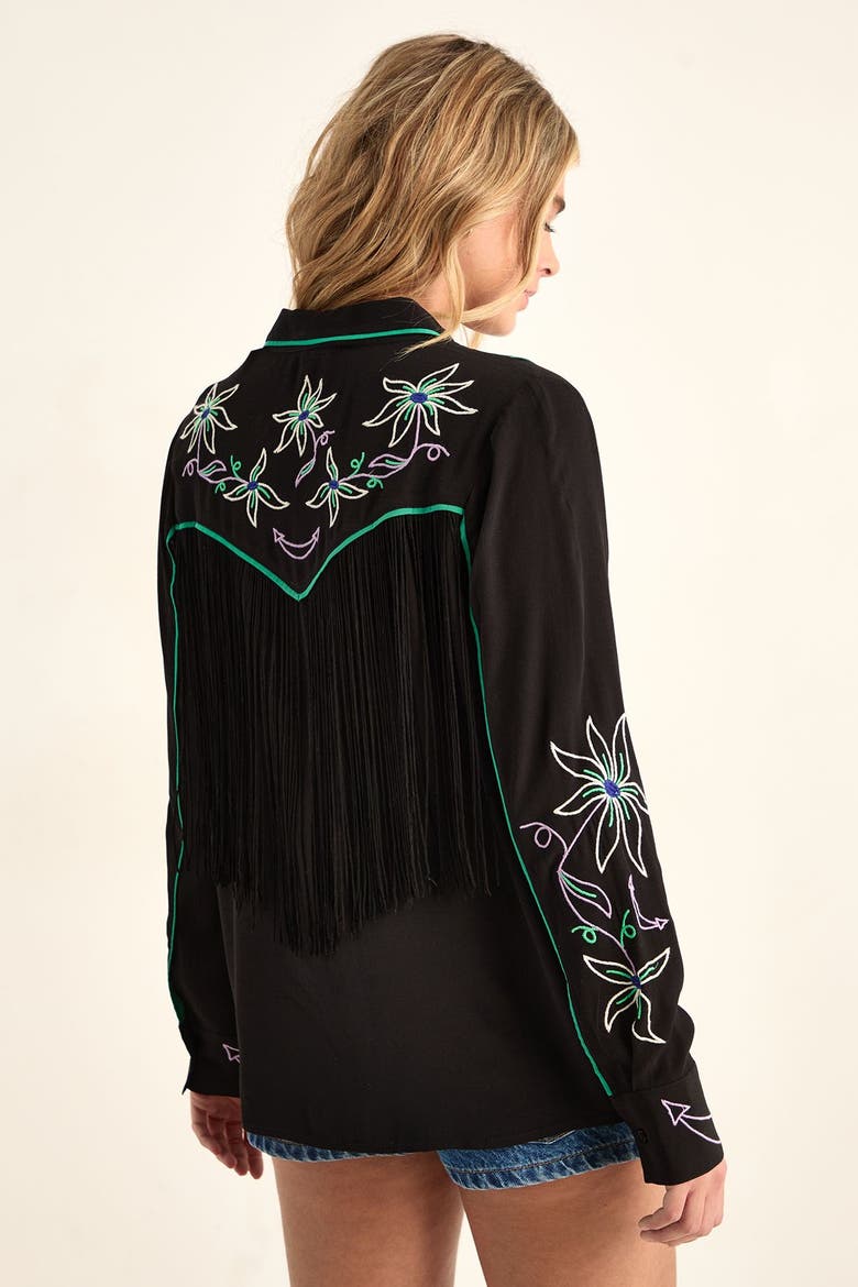Embroidered Fringe Western Shirt, Alternate, color, Black
