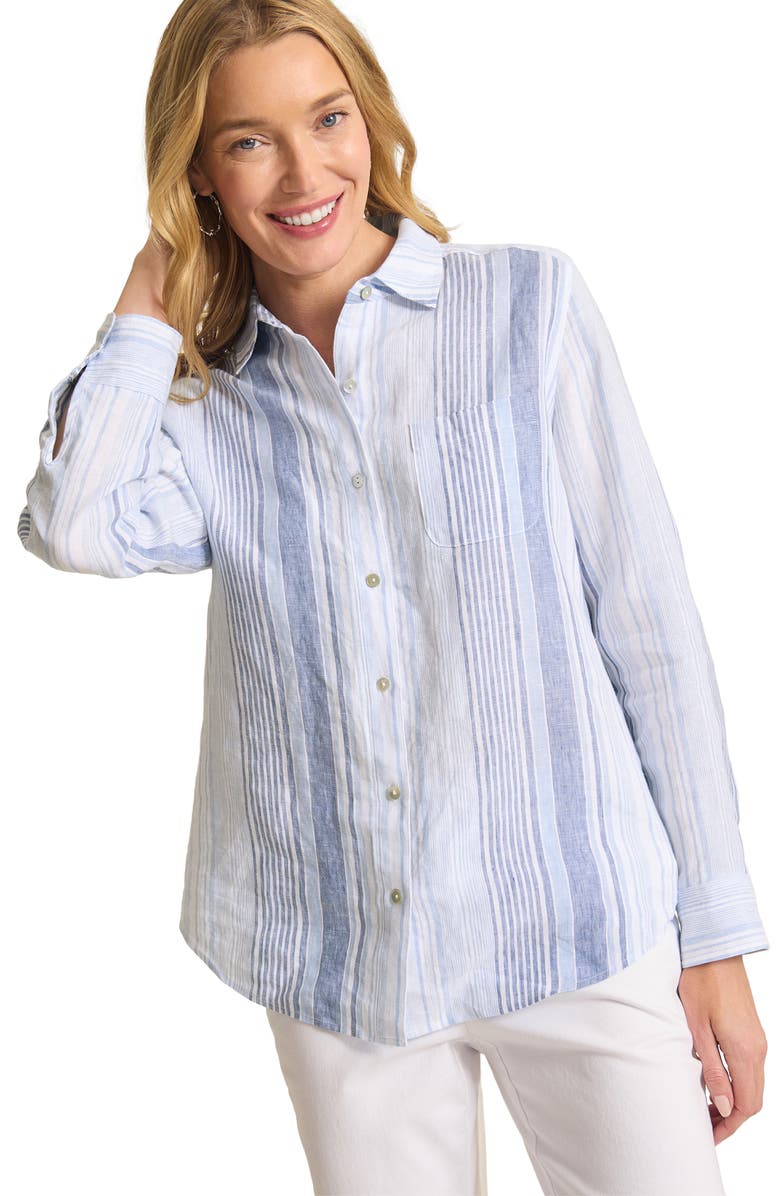 Tommy Bahama Breezy Bay Linen Stripe Button-Up Shirt, Alternate, color, 