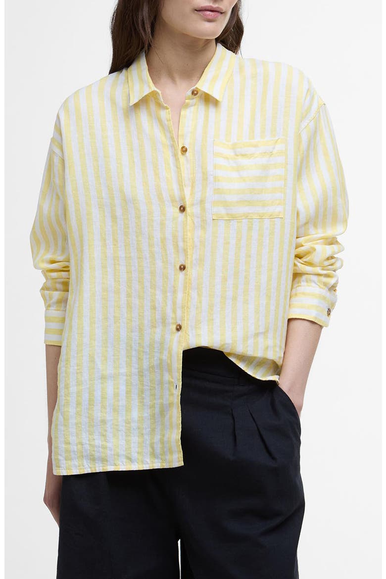 Annie Stripe Linen Button-Up Shirt, Main, color, SUNRAY YELLOW STRIPE