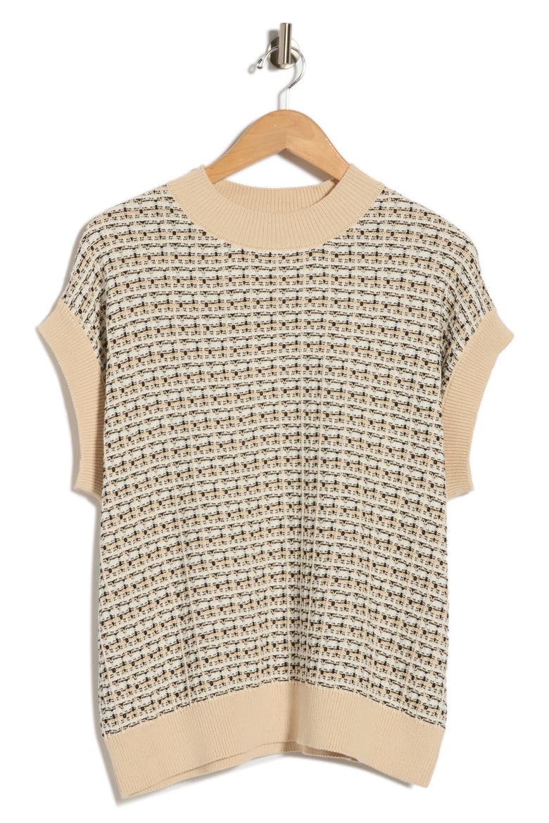 Crewneck Shell Sweater, Alternate, color, IVORY/ BLACK/ TAUPE COMBO