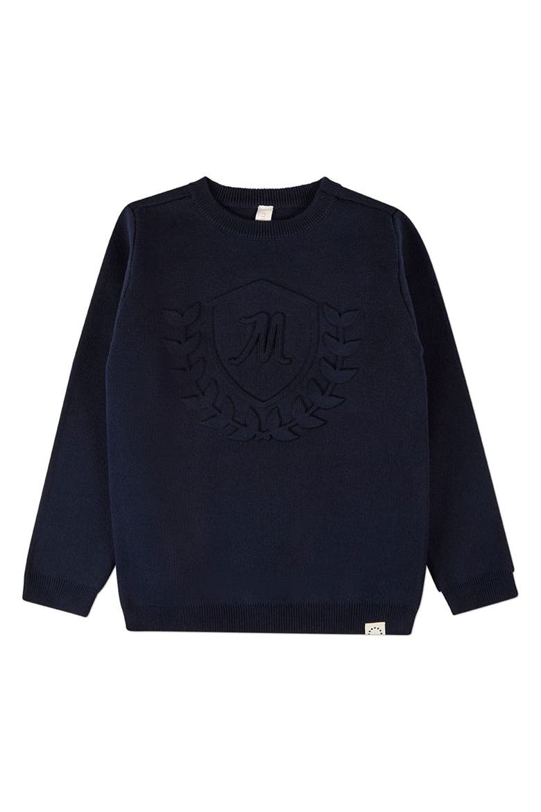 Knit Pullover Crewneck Sweater with Embossed 3D Crest, Main, color, Navy