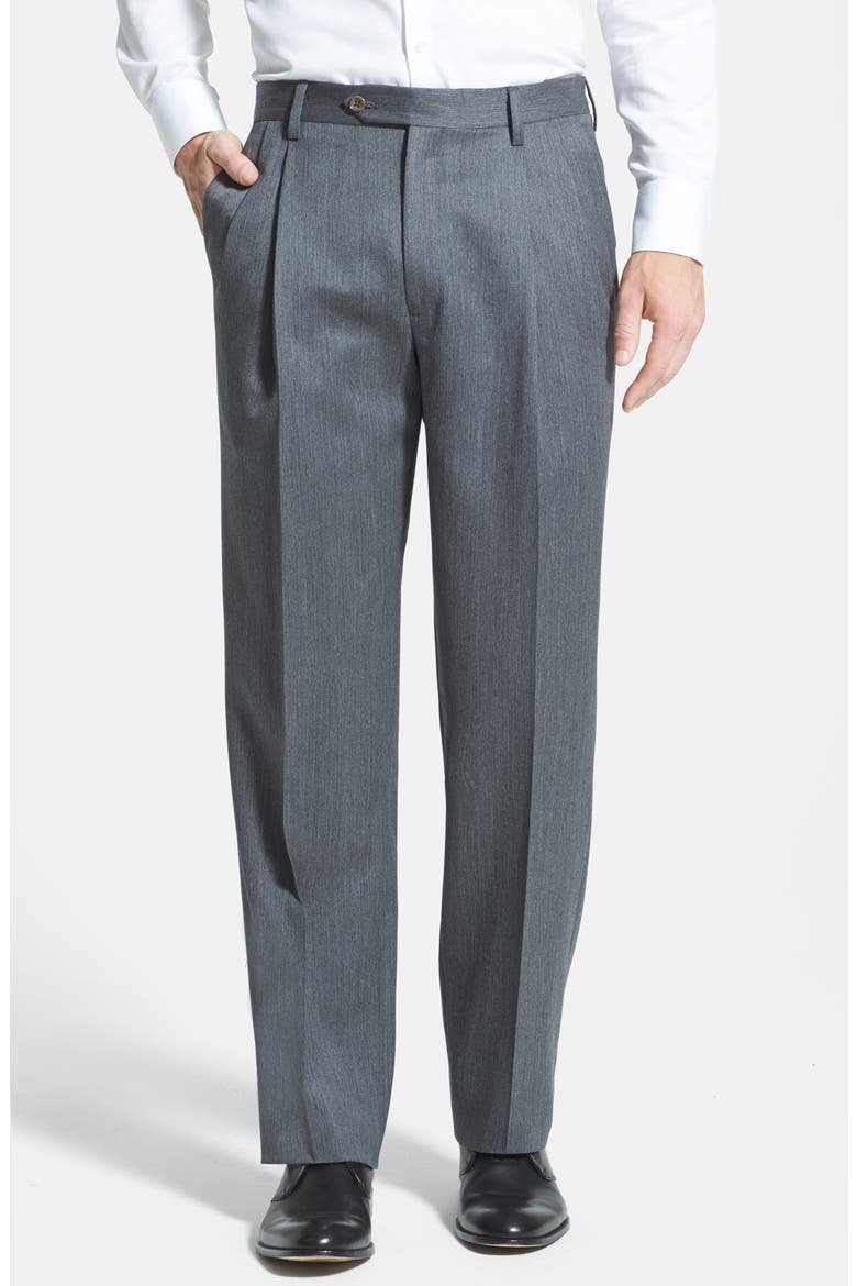 Pleated Classic Fit Wool Gabardine Dress Pants (Men) | Nordstrom