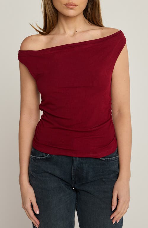 Sunday Ritual Ruched Off the Shoulder Rib Top in Burgundy  product