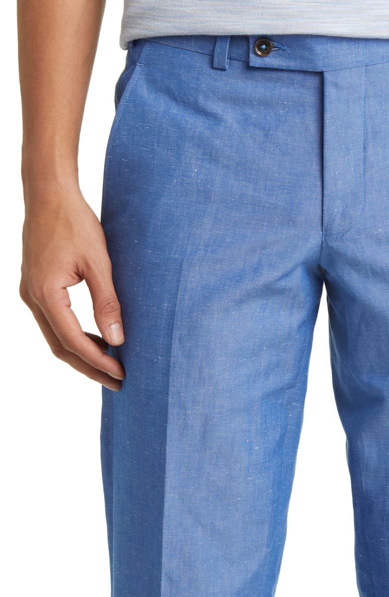Ted Baker London Jerome Flat Front Linen & Cotton Slub Dress Pants, Alternate, color, Light Blue