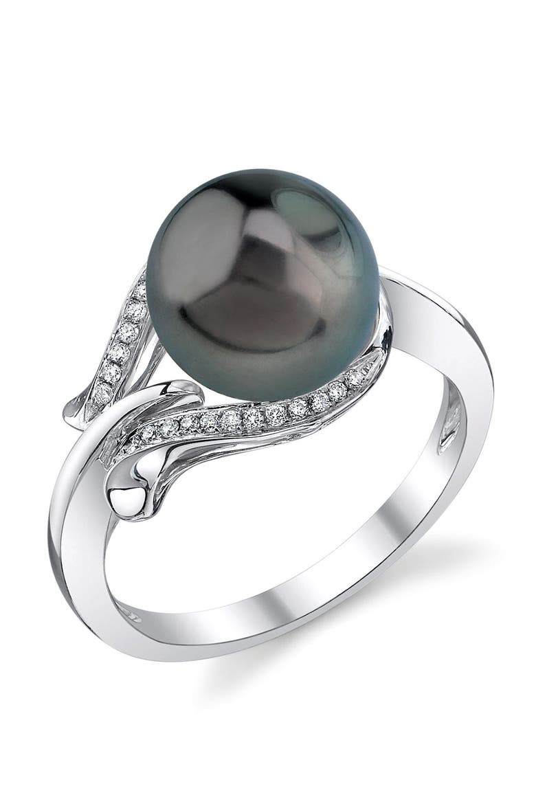 Tahitian South Sea Pearl & Diamond Willow Ring, Main, color, White Gold