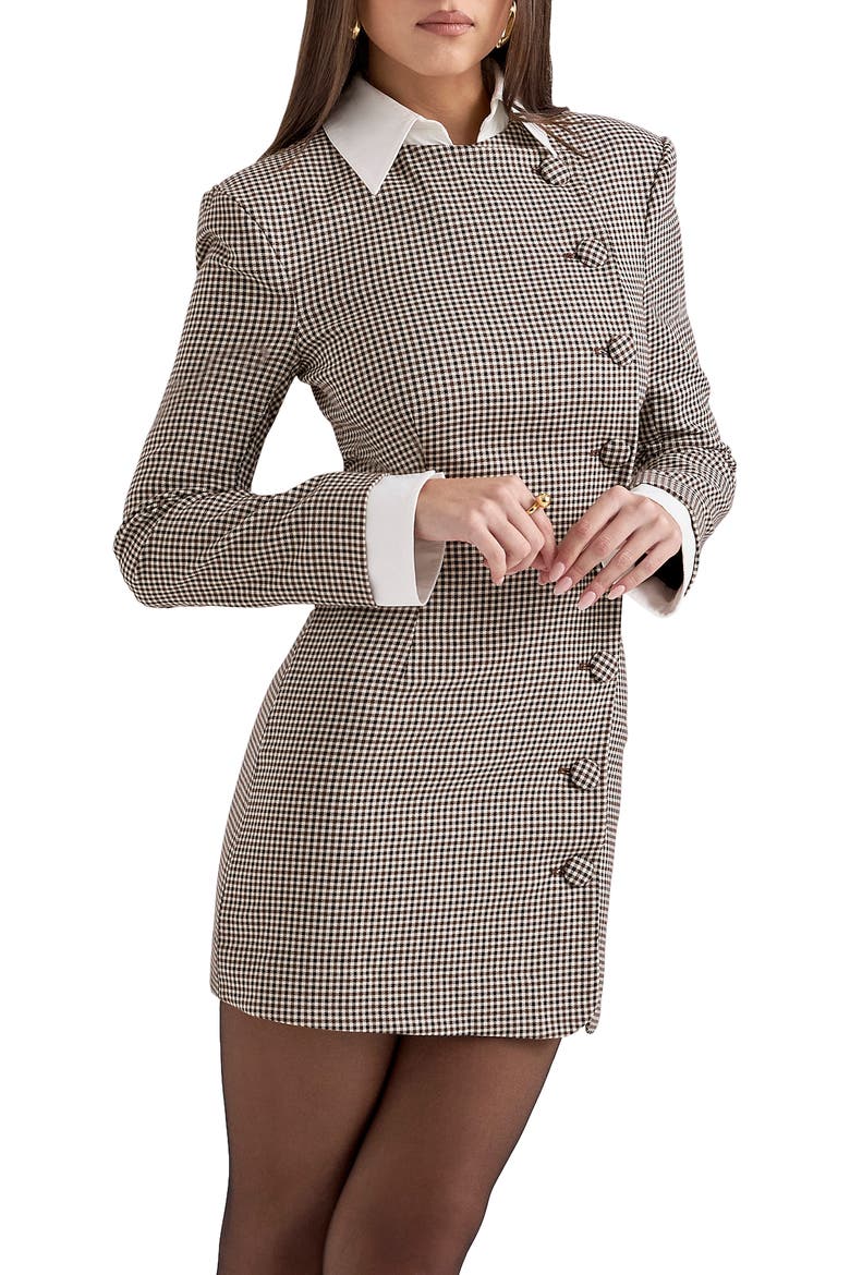 Leoni Houndstooth Long Sleeve Minidress, Alternate, color, BROWN AND BLACK CHECK