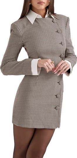 Leoni Houndstooth Long Sleeve Minidress