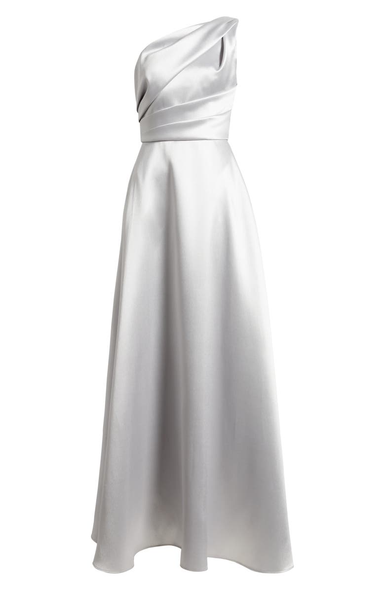 Amsale One-Shoulder Mikado Gown, Alternate, color, Platinum