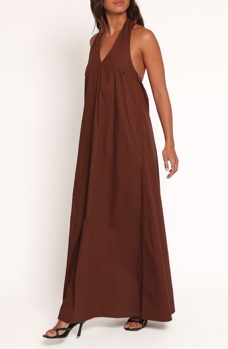Petal & Pup Kaida Halter Maxi Dress, Alternate, color, Espresso