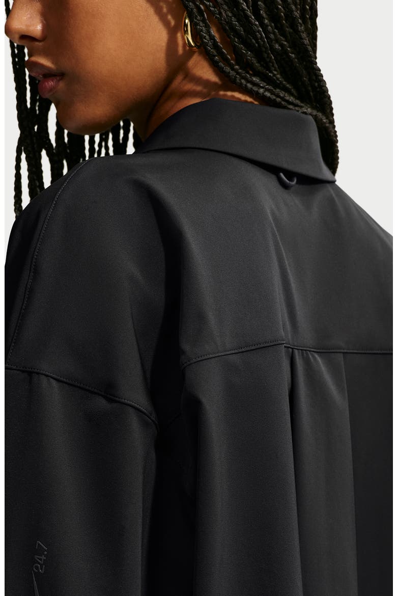 PerfectStretch Performance Long Sleeve Cropped Button-Down Shirt, Alternate, color, BLACK/ DARK SMOKE GREY