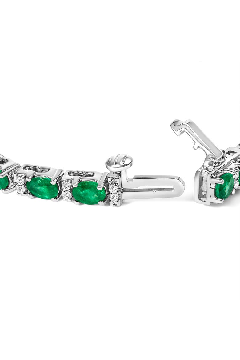 14K White Gold Alternating Oval Green Emerald and Diamond Tennis Bracelet, Alternate, color, White Gold