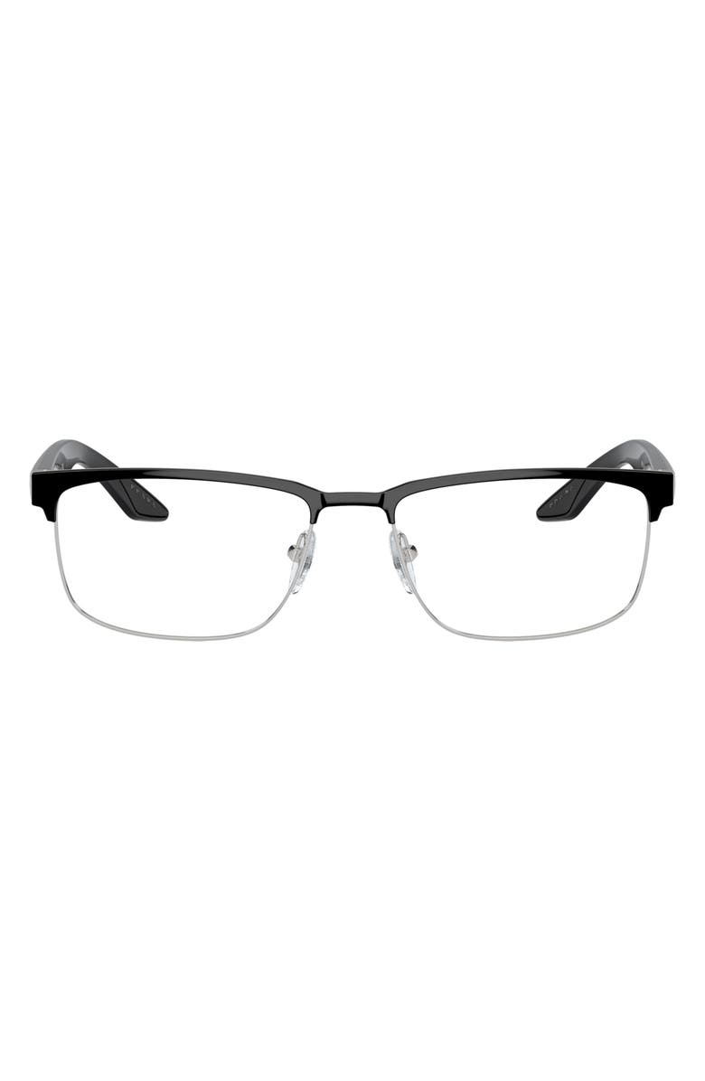 Prada Linea Rossa 56mm Rectangular Optical Glasses, Main, color, 
