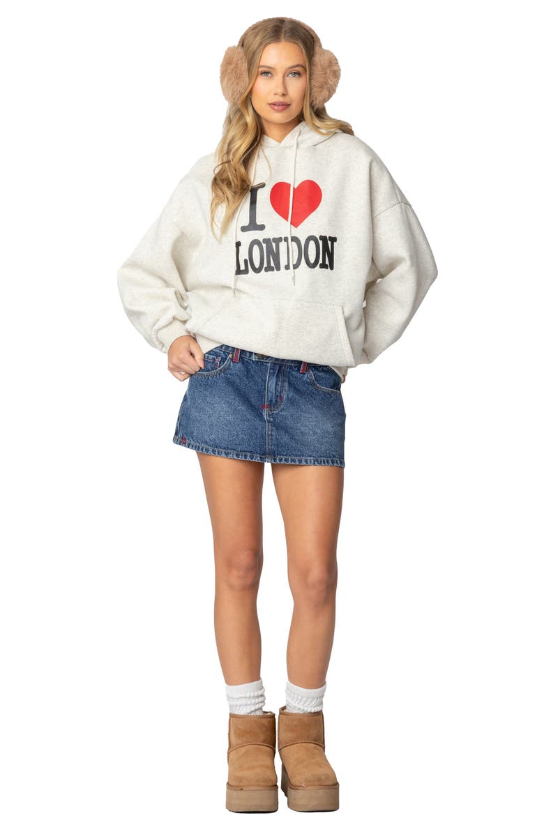 EDIKTED Oversize London Lover Graphic Hoodie, Alternate, color, Gray-Melange