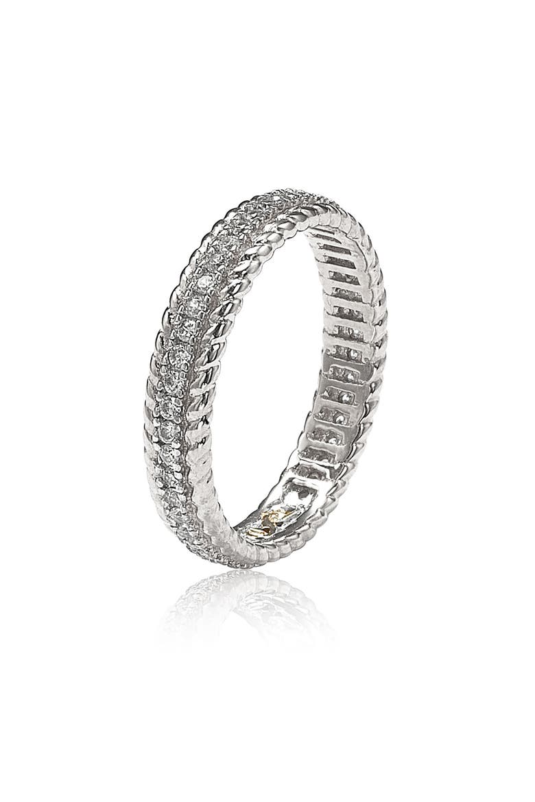 French Filigree Cubic Zirconia Eternity Ring, Alternate, color, WHITE