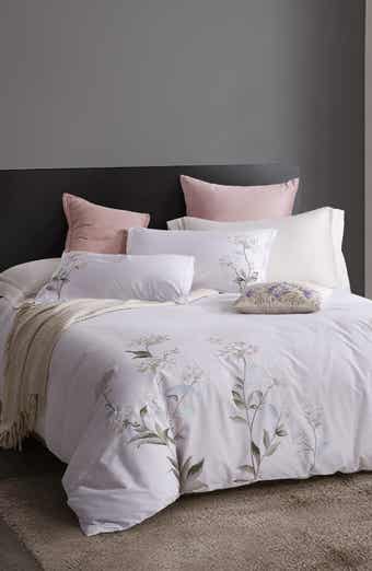 MELANGE HOME White Hydrangea Embroidery Cotton Duvet Cover Set