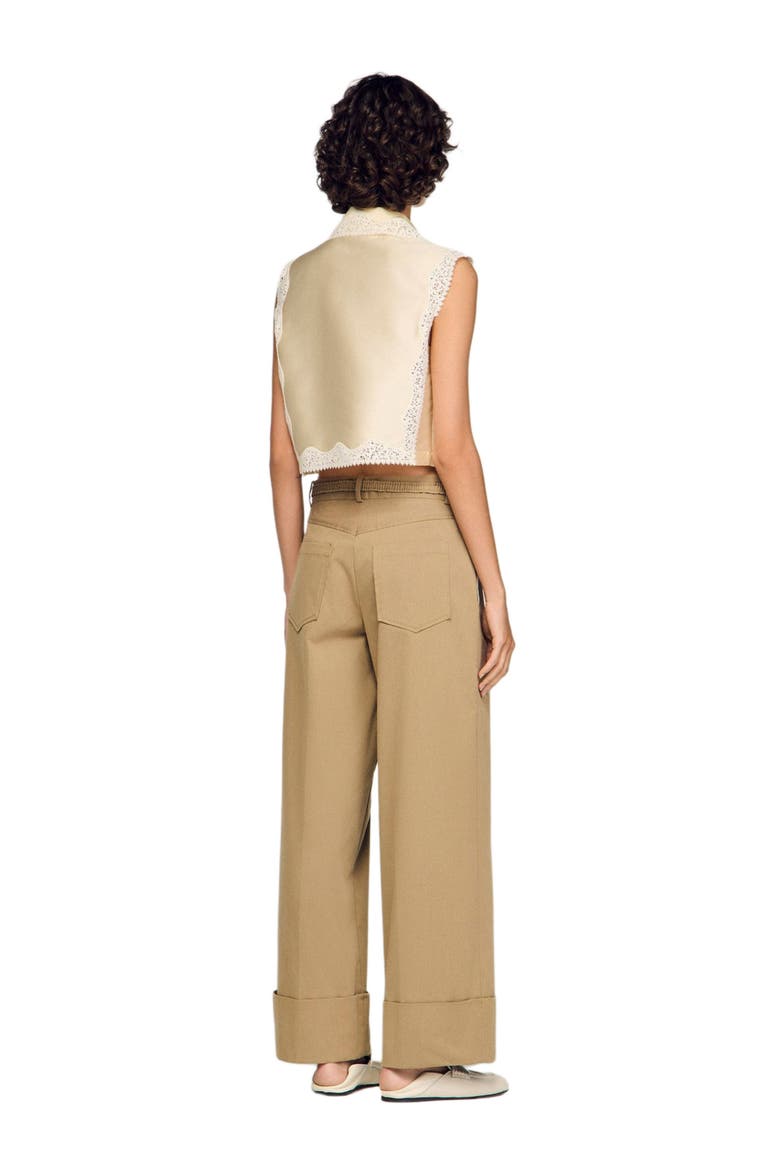 Cropped shirt with lace detail, Alternate, color, Ecru