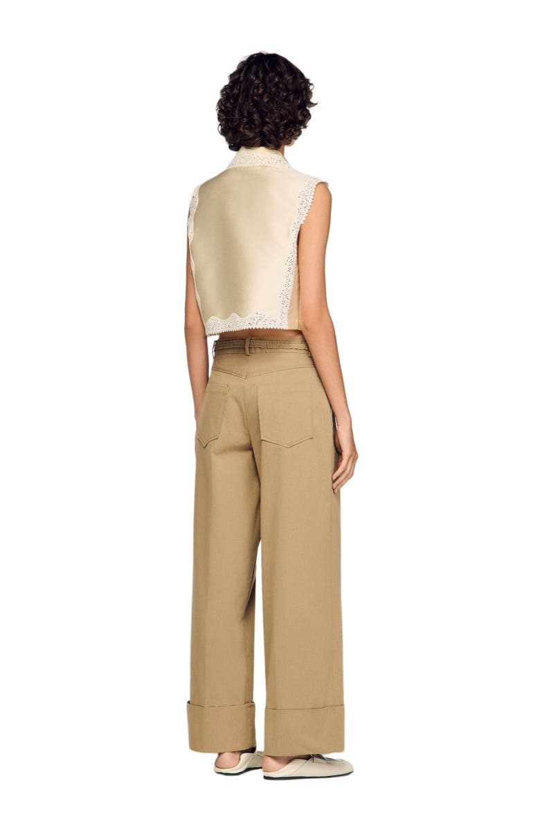 SANDRO Cropped shirt with lace detail, Alternate, color, Ecru