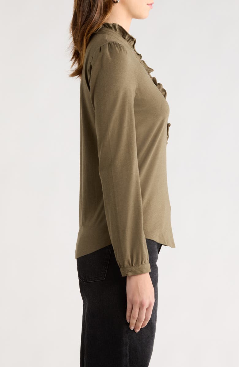 Caslon<sup>®</sup> Ruffle Detail Henley Shirt, Alternate, color, Olive Sarma