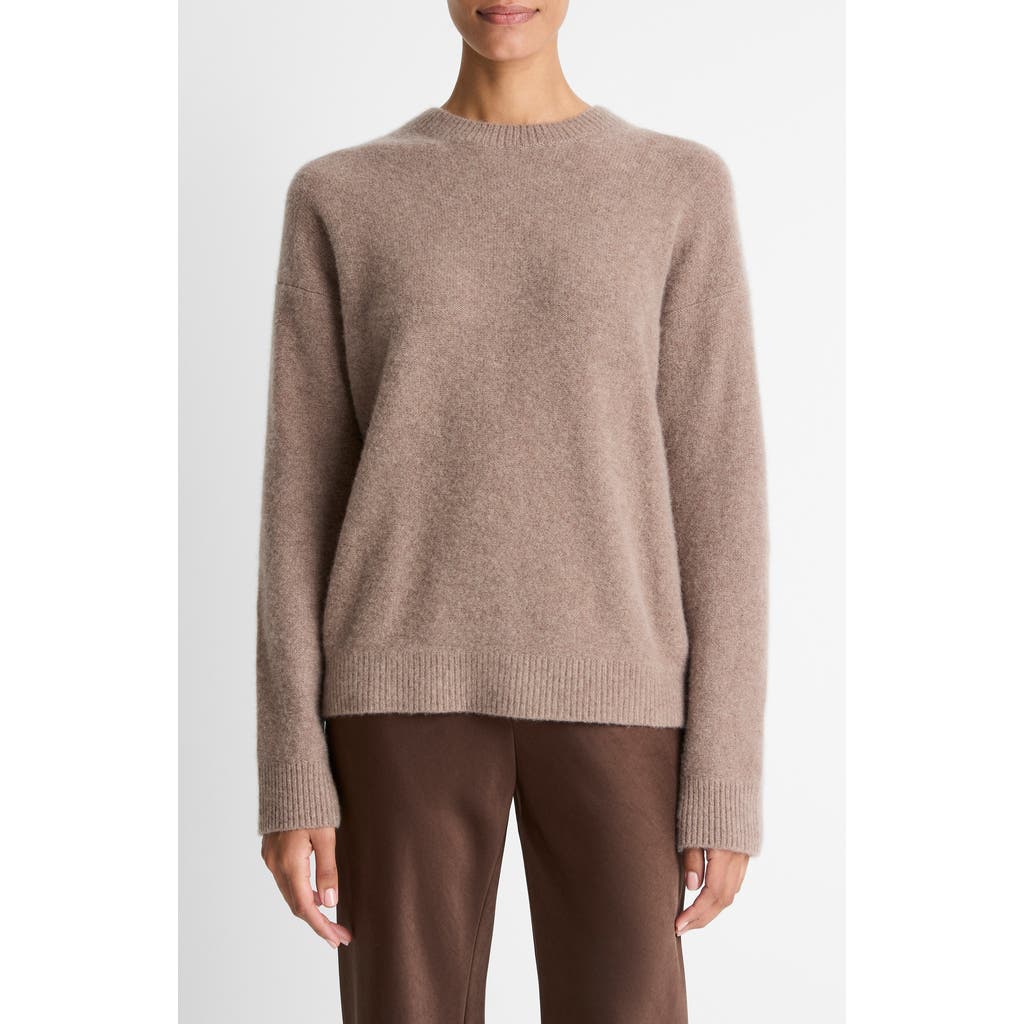 Vince Boiled Cashmere Crewneck Sweater In Brown