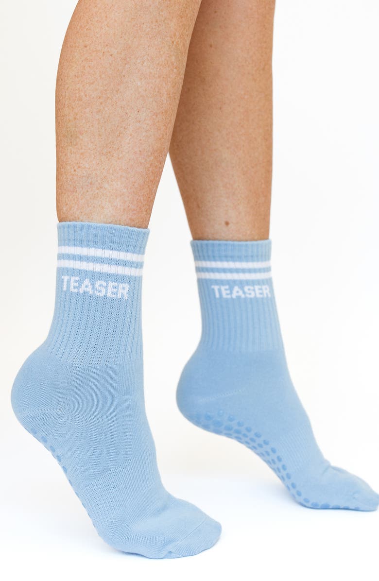 Pilates University 1883 Assorted 2-Pack Teaser Nonslip Grip Crew Socks, Alternate, color, Baby Blue/ Heather Grey