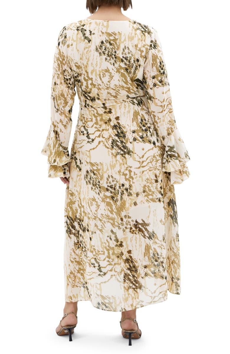 City Chic Print Tie Waist Long Sleeve Maxi Dress, Alternate, color, Skin