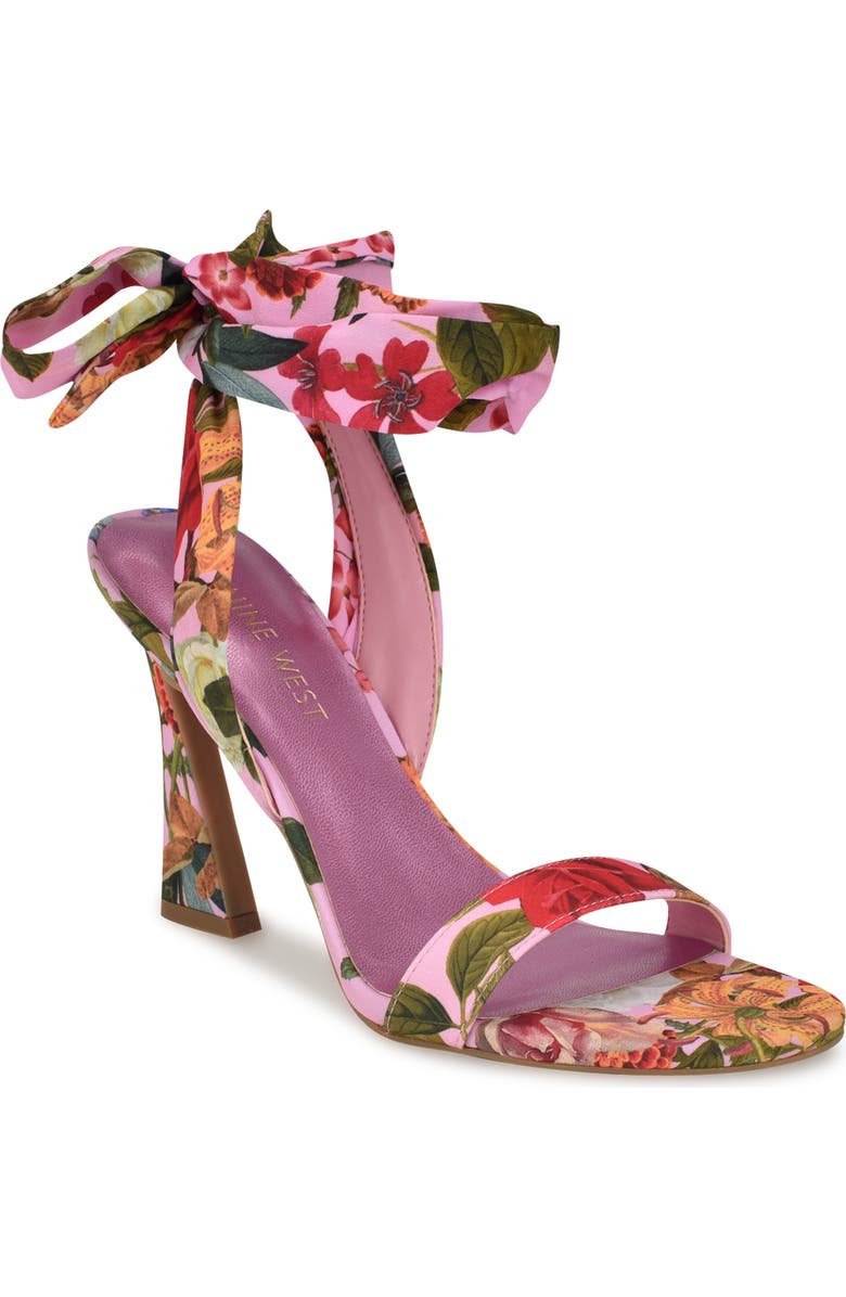 Nine West Kobs Ankle Tie Sandal, Main, color, Pink Rose Print Multi