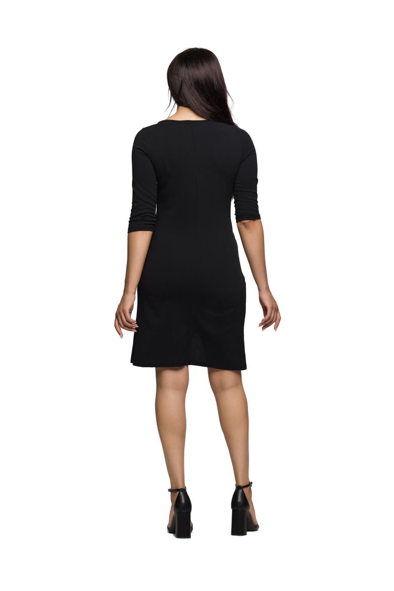 Three Quarter Sleeve Ruched Tulip Hem Mini Dress, Alternate, color, Black