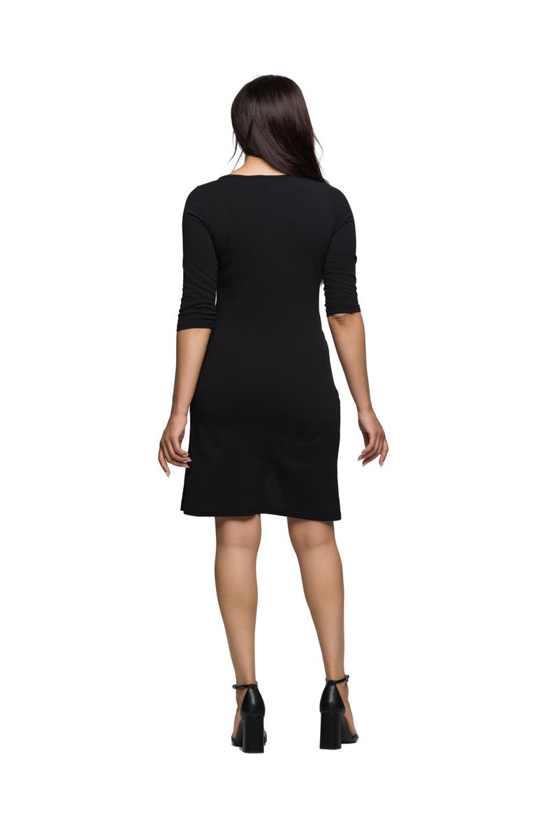 24seven Comfort Apparel Three Quarter Sleeve Ruched Tulip Hem Mini Dress, Alternate, color, Black