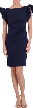 Eliza J Ruffle Sleeve Scuba Crepe Cocktail Sheath Dress