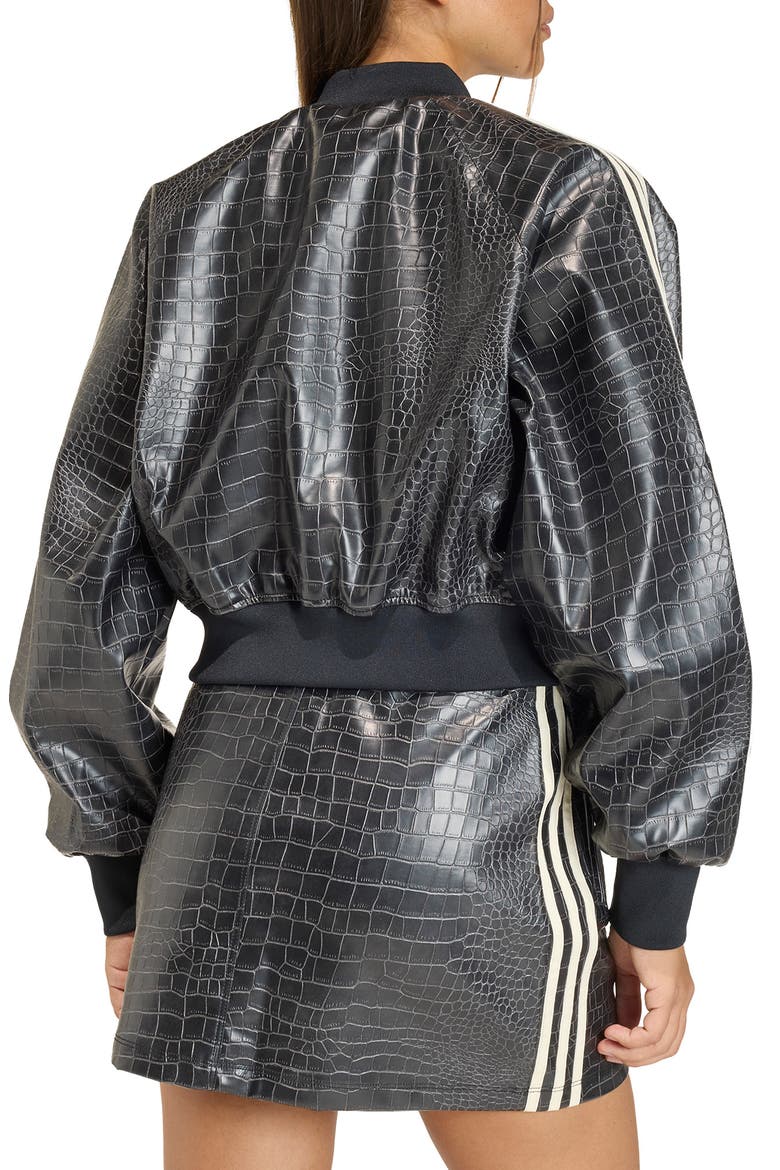 SST Croc Embossed Faux Leather Track Jacket, Alternate, color, BLACK