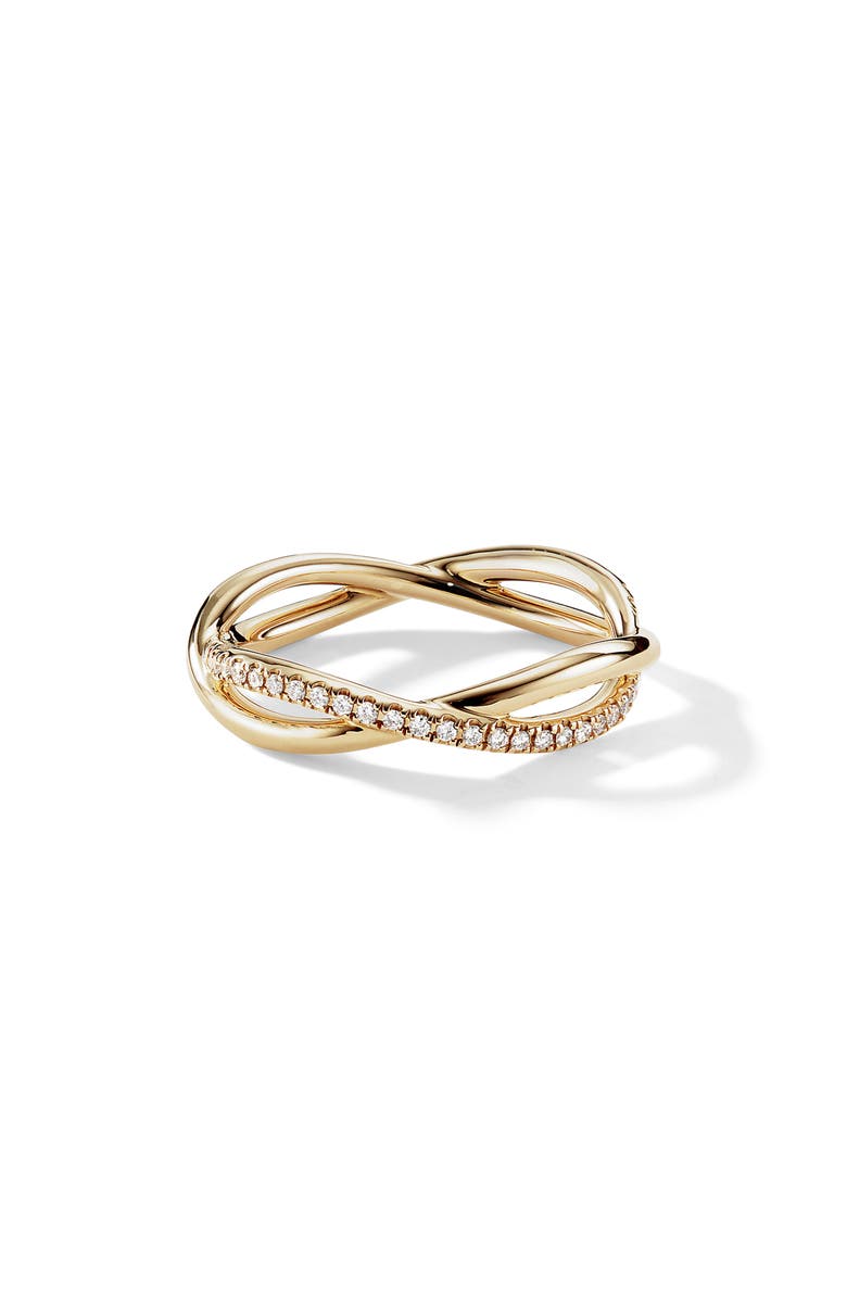 David Yurman DY Lanai Band Ring in 18K Yellow Gold with Pavé Diamonds, Main, color, Gold