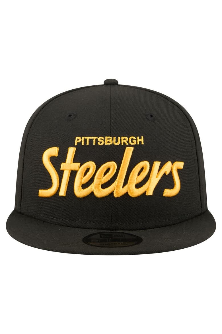 Men's New Era  Black Pittsburgh Steelers Core Team Script 9FIFTY Snapback Hat, Alternate, color, Black