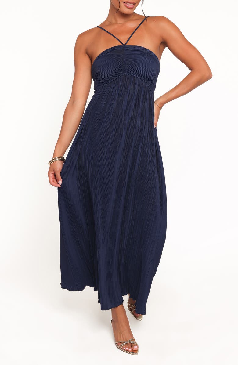 Petal & Pup Polly Pleated Sleeveless Midi A-Line Dress, Main, color, Navy