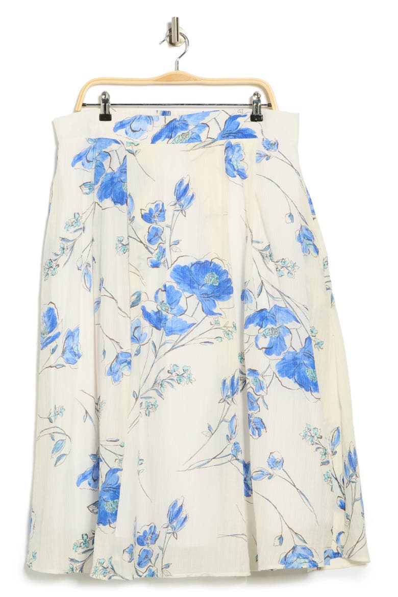 Floral Midi Skirt, Alternate, color, OFF WHITE/ BLUE